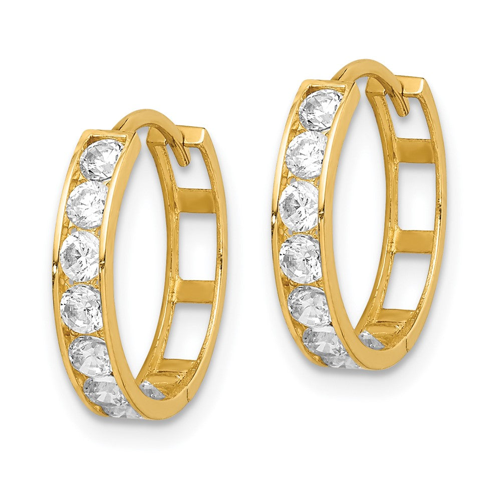 14K Yellow Gold Cz Hinged Hoop Earrings