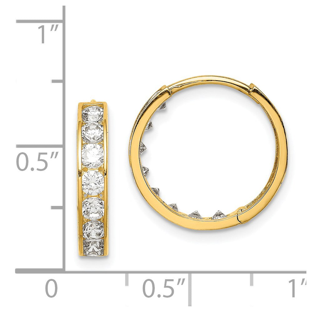 14K Yellow Gold Cz Hinged Hoop Earrings