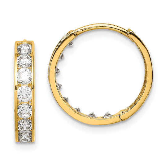14K Yellow Gold Cz Hinged Hoop Earrings