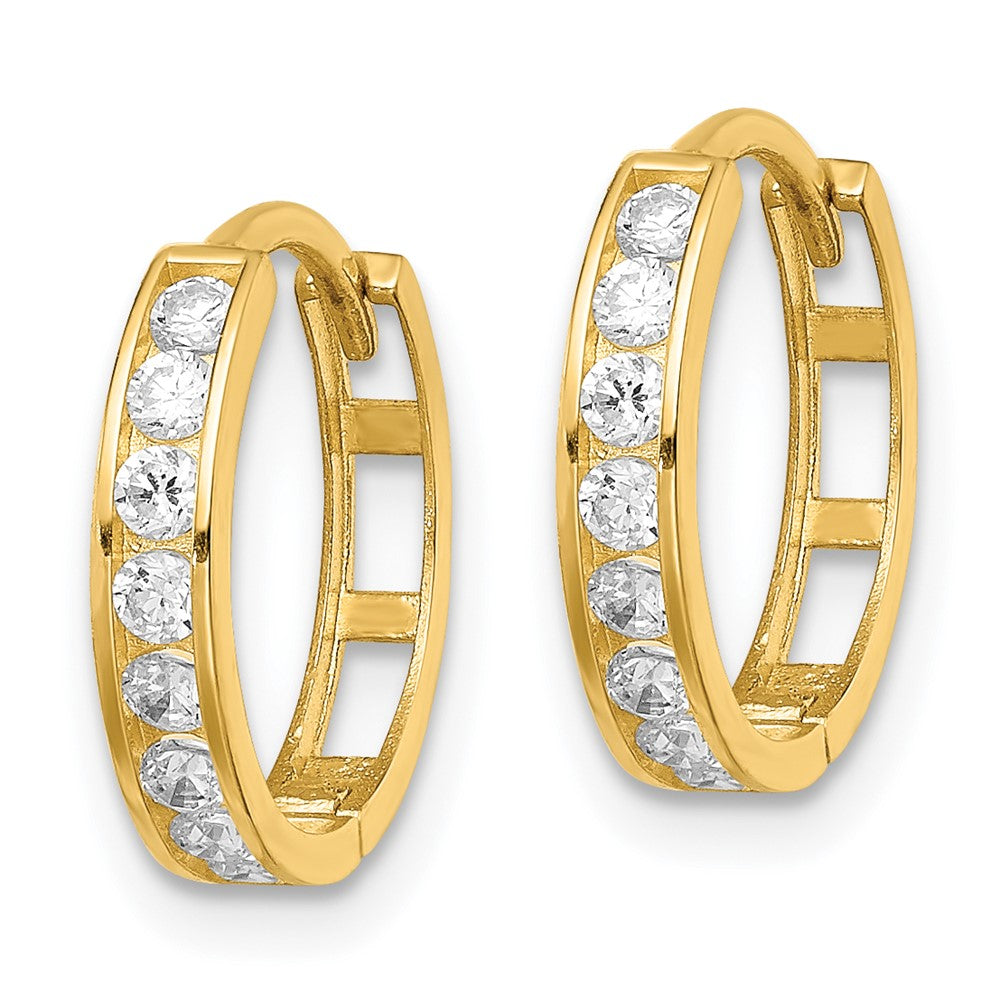 14K Yellow Gold Cz Hinged Hoop Earrings