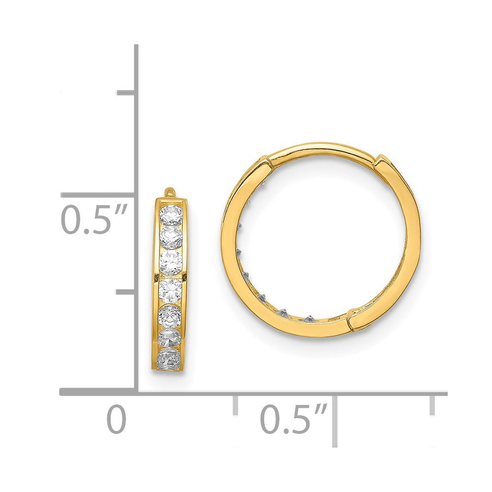 14K Yellow Gold Cz Hinged Hoop Earrings