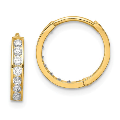14K Yellow Gold Cz Hinged Hoop Earrings