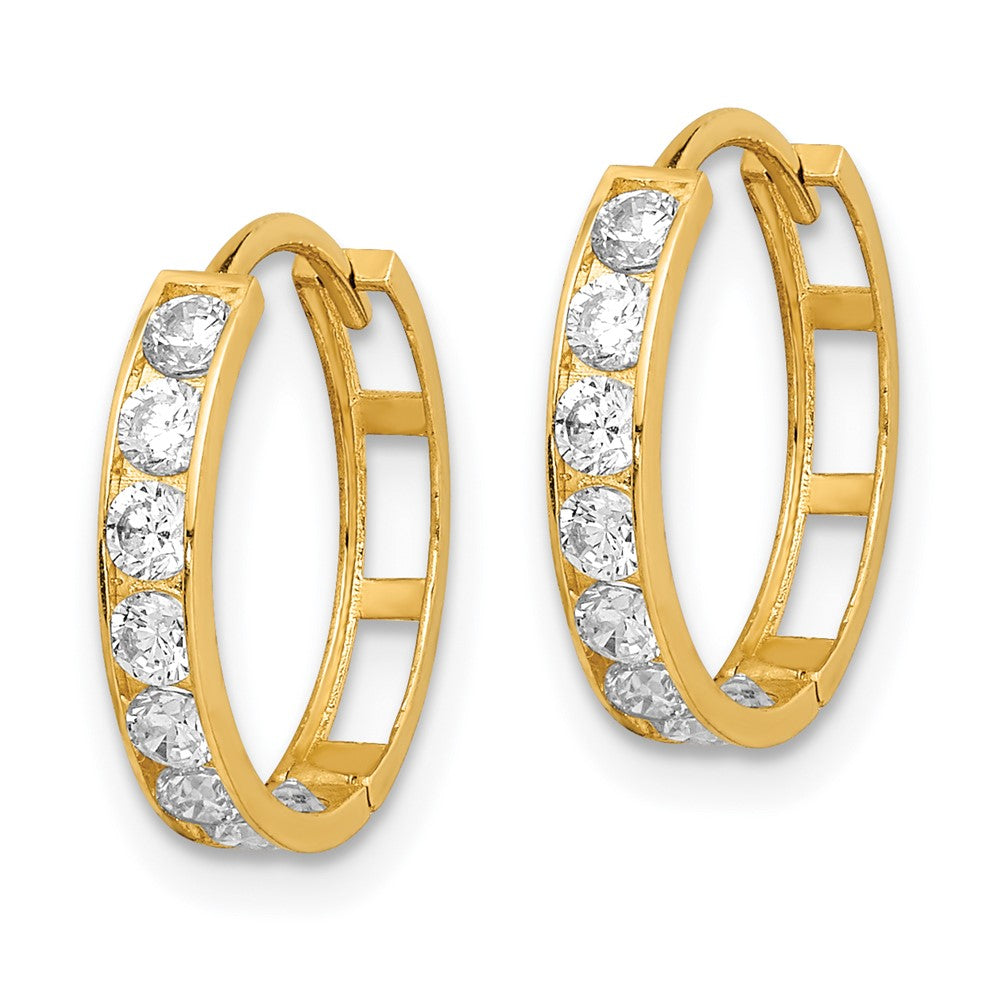 14K Yellow Gold Cz Hinged Hoop Earrings