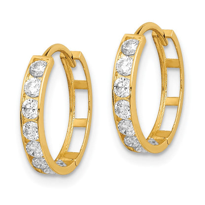 14K Yellow Gold Cz Hinged Hoop Earrings