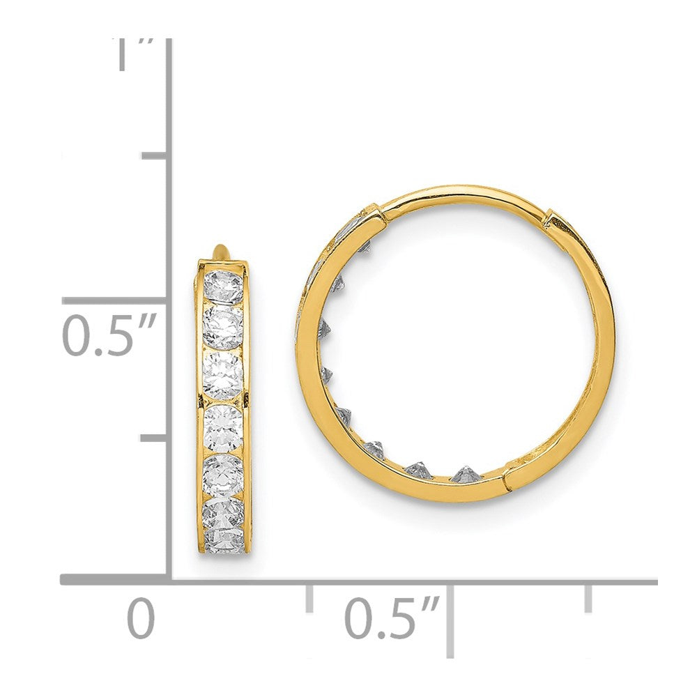 14K Yellow Gold Cz Hinged Hoop Earrings