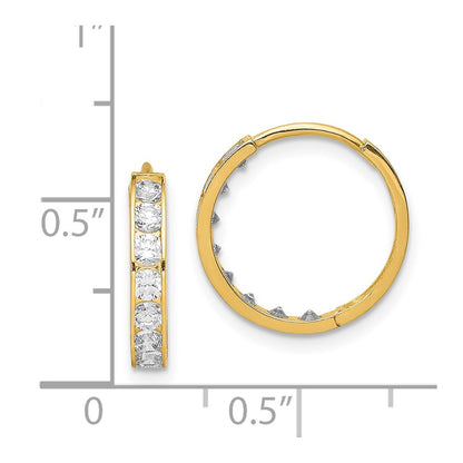 14K Yellow Gold Cz Hinged Hoop Earrings