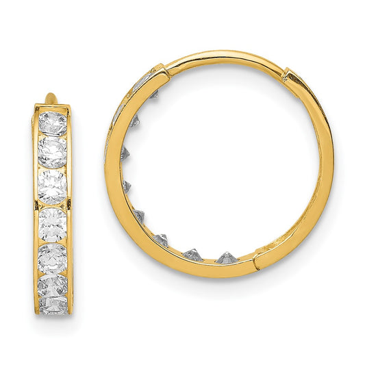 14K Yellow Gold Cz Hinged Hoop Earrings