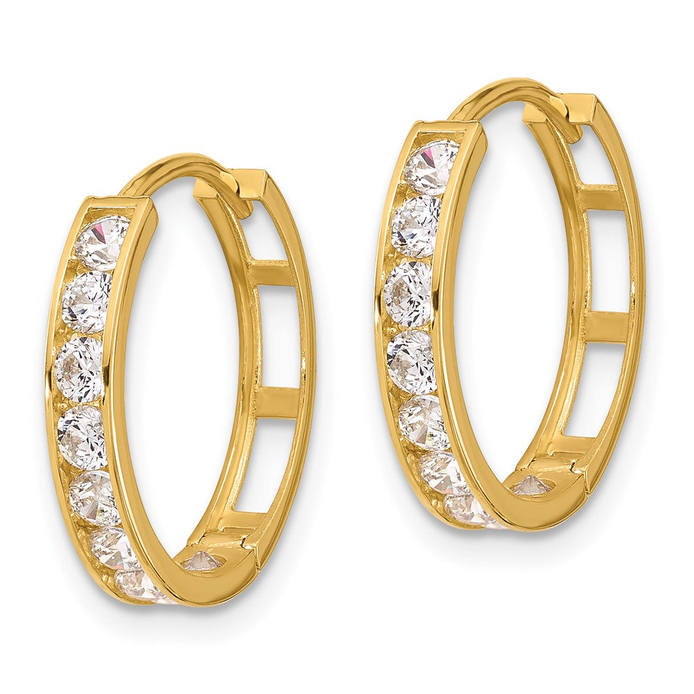 14K Yellow Gold Cz Hinged Hoop Earrings