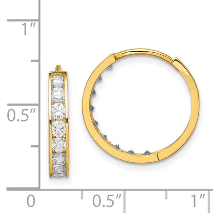 14K Yellow Gold Cz Hinged Hoop Earrings