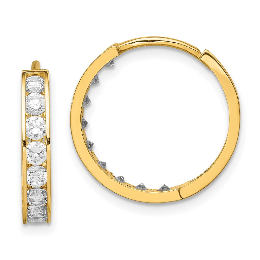 14K Yellow Gold Cz Hinged Hoop Earrings