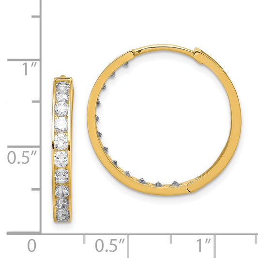14K Yellow Gold Cz Hinged Hoop Earrings