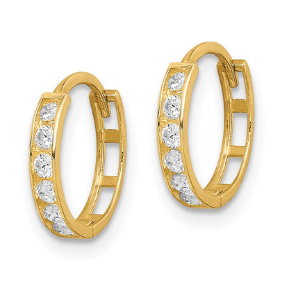 14K Yellow Gold Cz Hinged Hoop Earrings