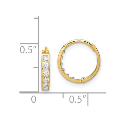 14K Yellow Gold Cz Hinged Hoop Earrings
