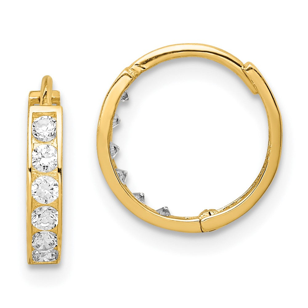 14K Yellow Gold Cz Hinged Hoop Earrings