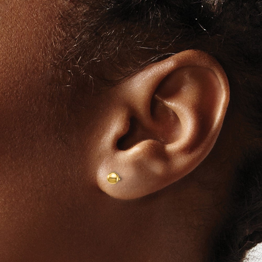 14K Yellow Gold Bar And 3mm Ball Post Earrings Set
