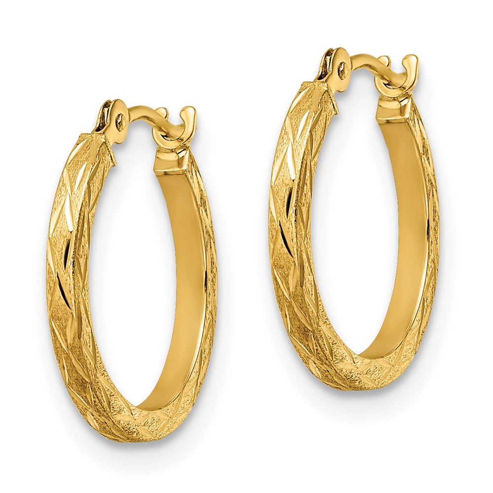 14K Yellow Gold Polished And Satin Diamond Cut Hoop Earrings