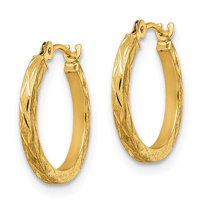 14K Yellow Gold Polished And Satin Diamond Cut Hoop Earrings