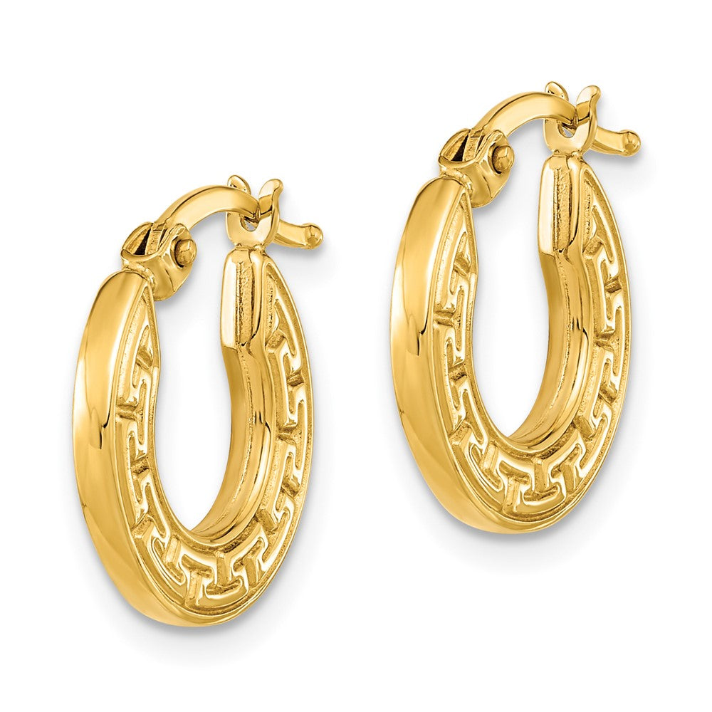14K Yellow Gold Polished Hollow Greek Key Hoop Earrings