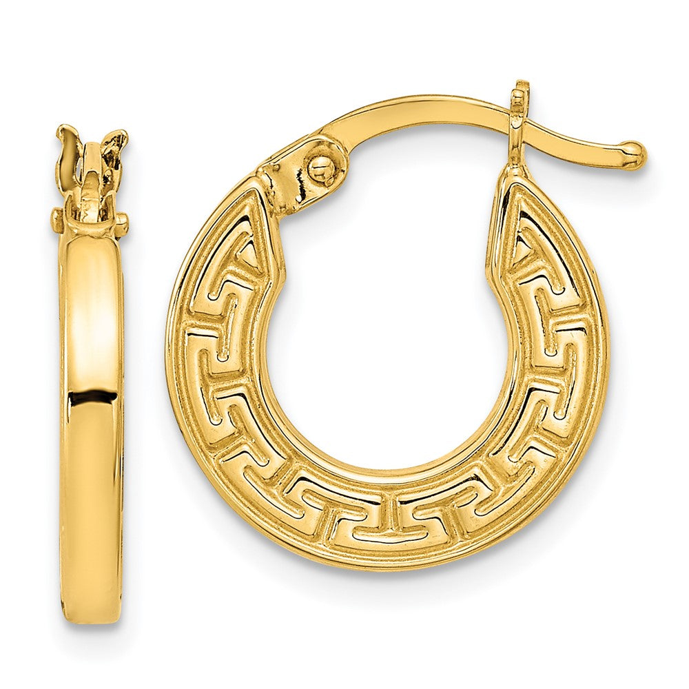 14K Yellow Gold Polished Hollow Greek Key Hoop Earrings