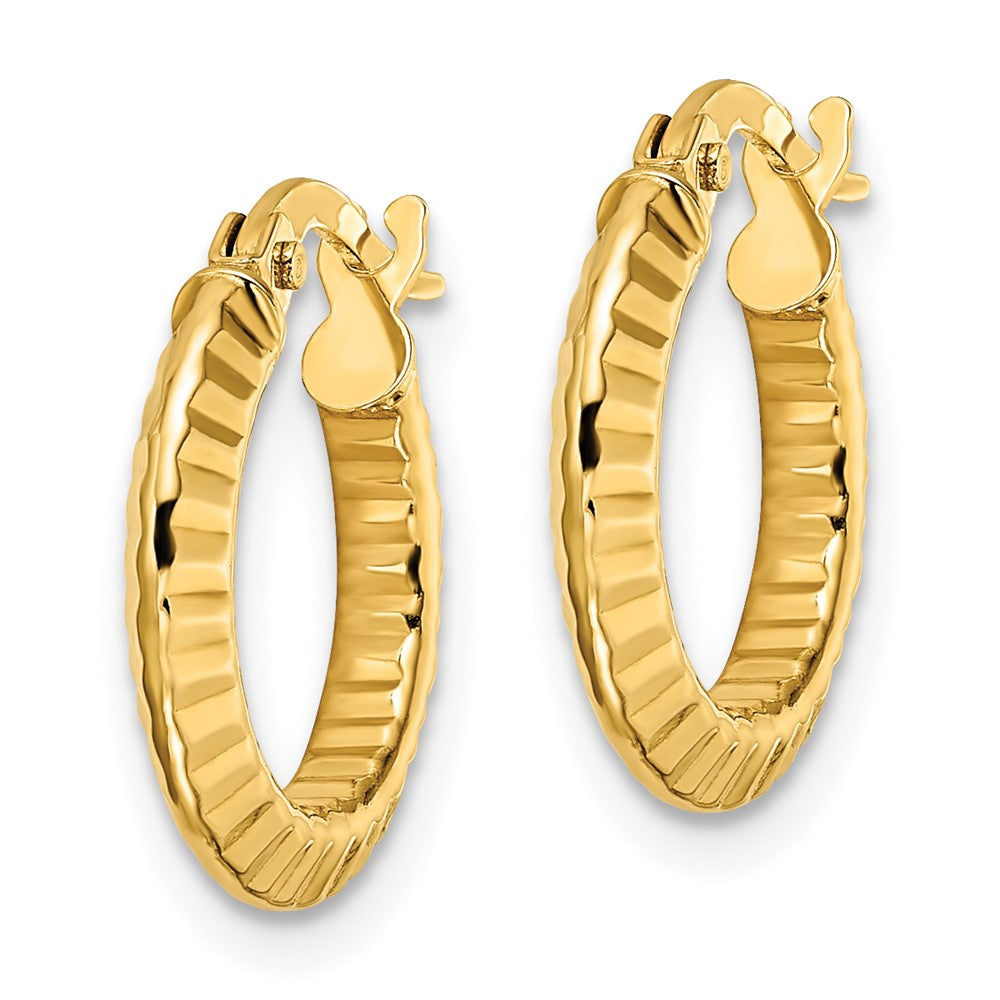 14K Yellow Gold Polished And Diamond Cut Hoop Earrings
