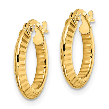 14K Yellow Gold Polished And Diamond Cut Hoop Earrings