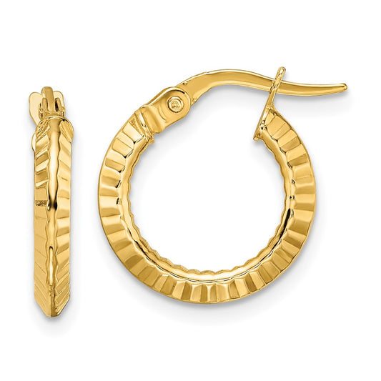 14K Yellow Gold Polished And Diamond Cut Hoop Earrings