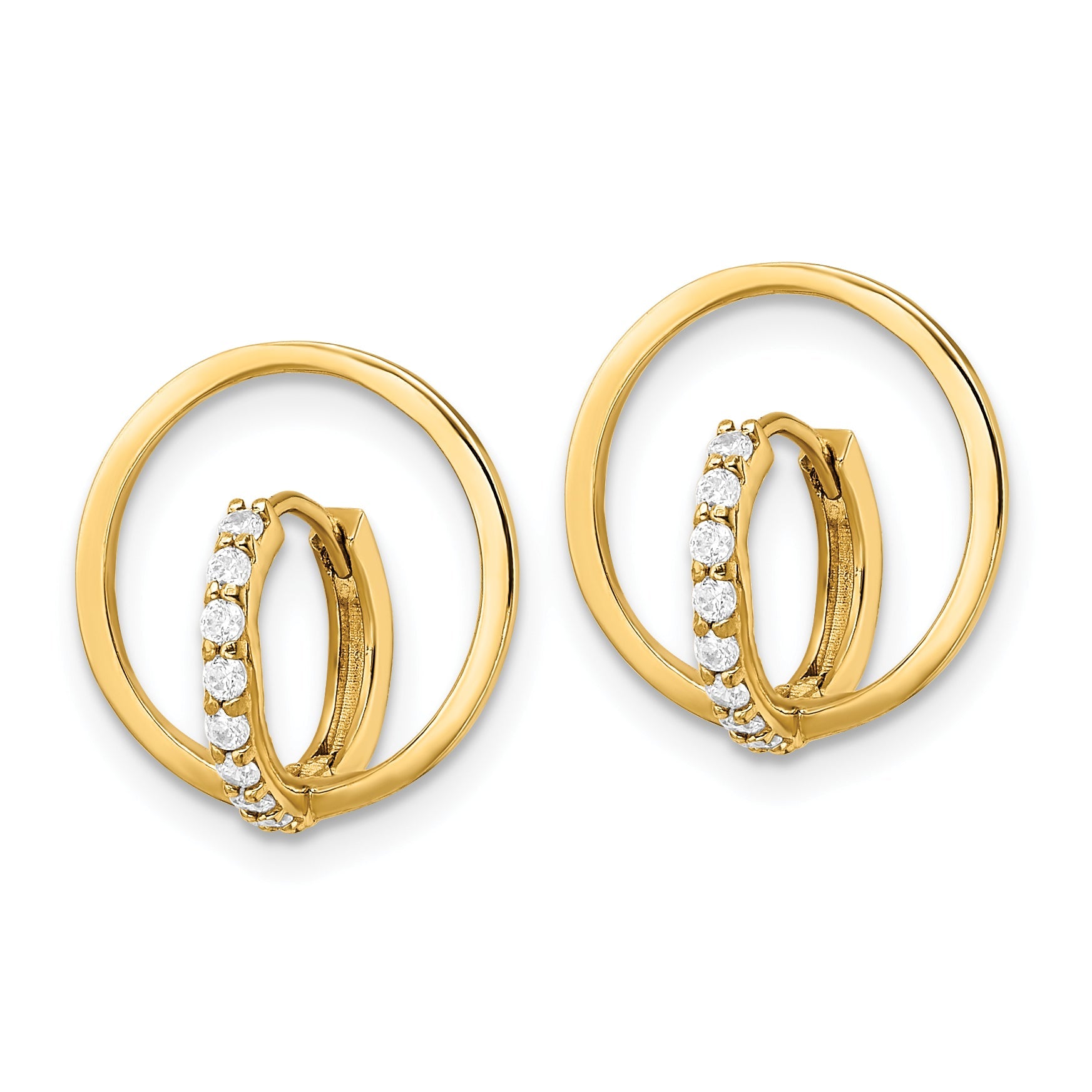 14K Yellow Gold Polished Cz Circle Huggie Hoop Earrings