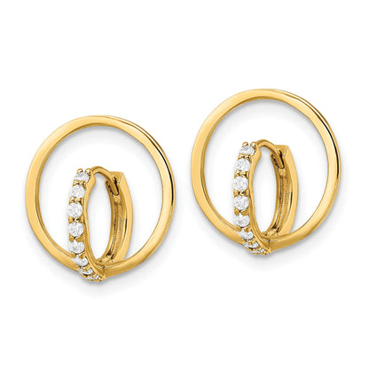 14K Yellow Gold Polished Cz Circle Huggie Hoop Earrings