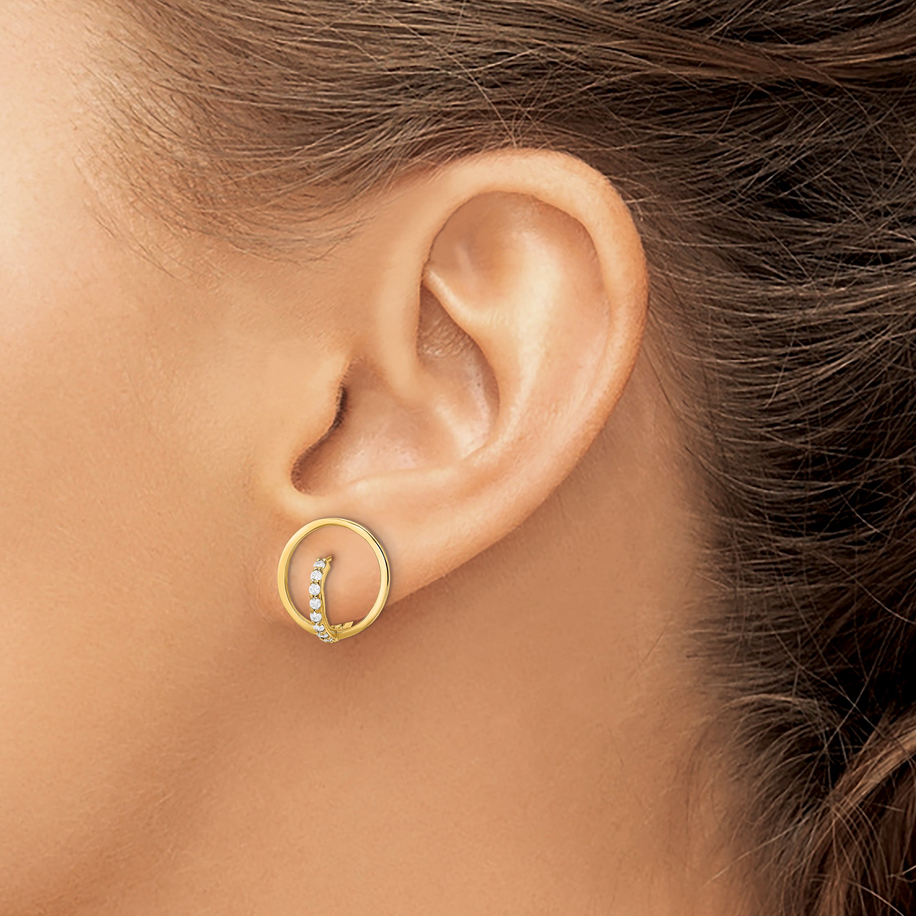 14K Yellow Gold Polished Cz Circle Huggie Hoop Earrings