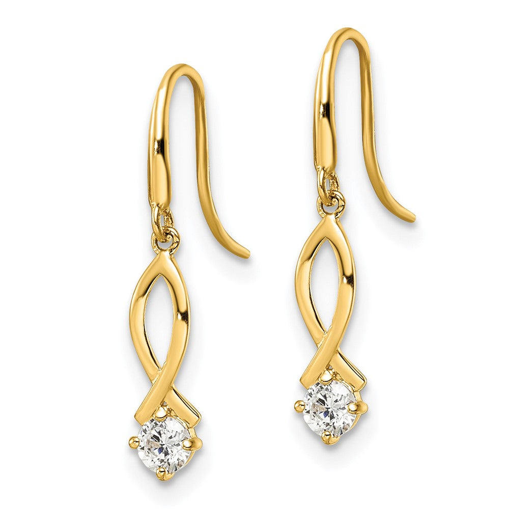 14K Yellow Gold Cz Dangle Earrings