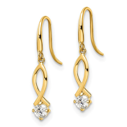 14K Yellow Gold Cz Dangle Earrings