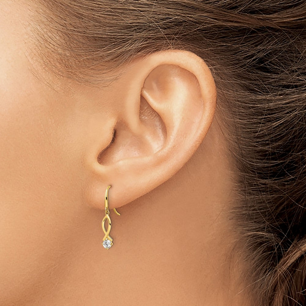 14K Yellow Gold Cz Dangle Earrings