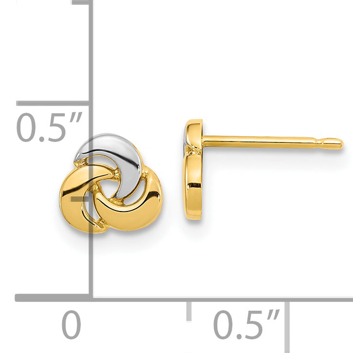 14K Yellow & Rhodium Polished White Knot Post Earrings