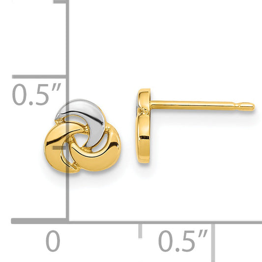 14K Yellow & Rhodium Polished White Knot Post Earrings