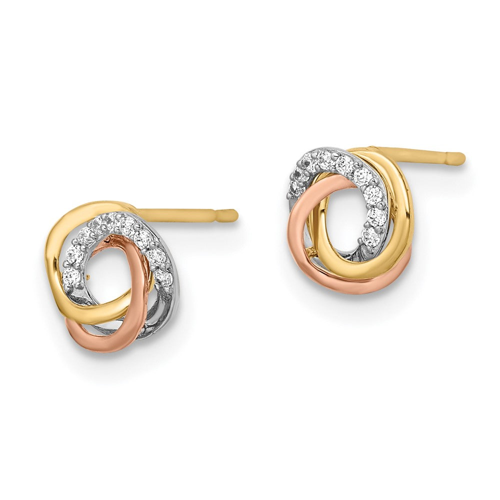 14K Tri Color Colored Cz Circle Post Earrings