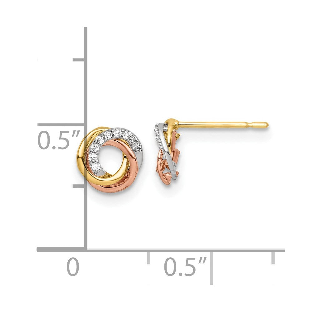 14K Tri Color Colored Cz Circle Post Earrings