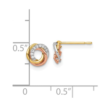 14K Tri Color Colored Cz Circle Post Earrings