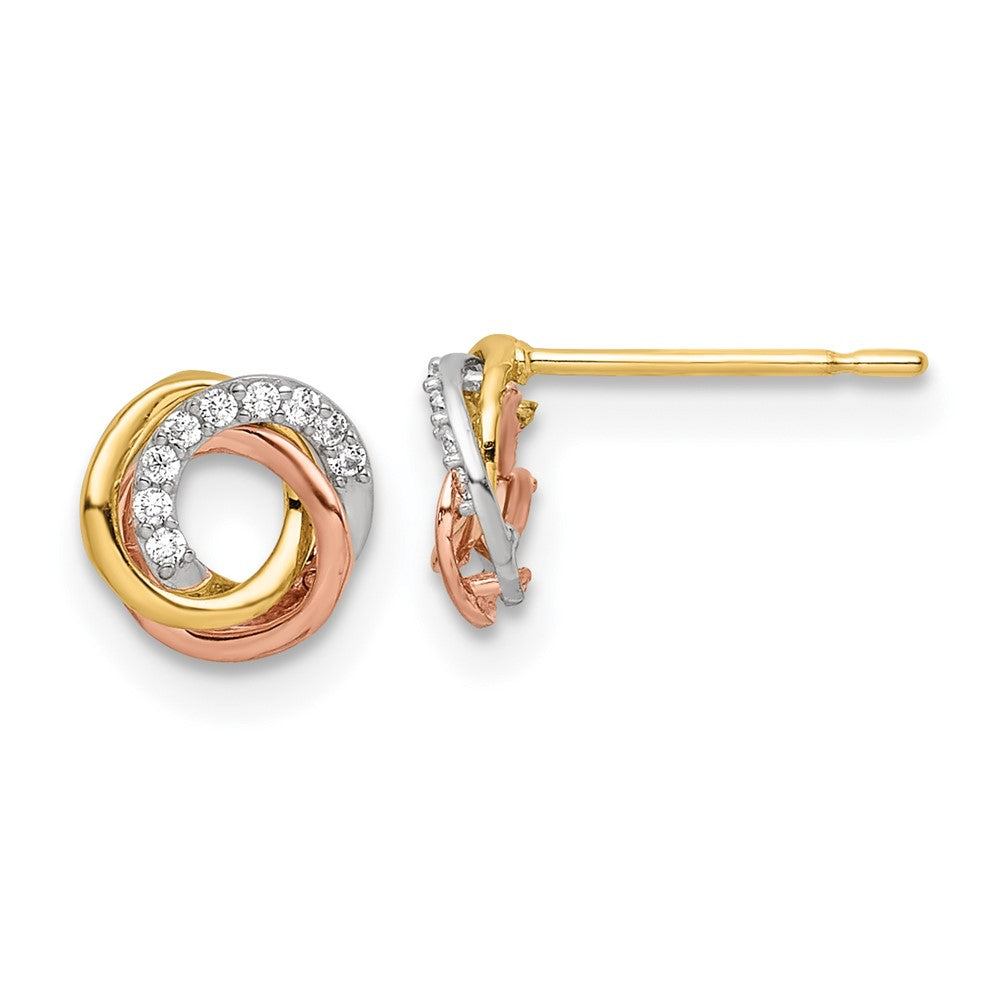 14K Tri Color Colored Cz Circle Post Earrings