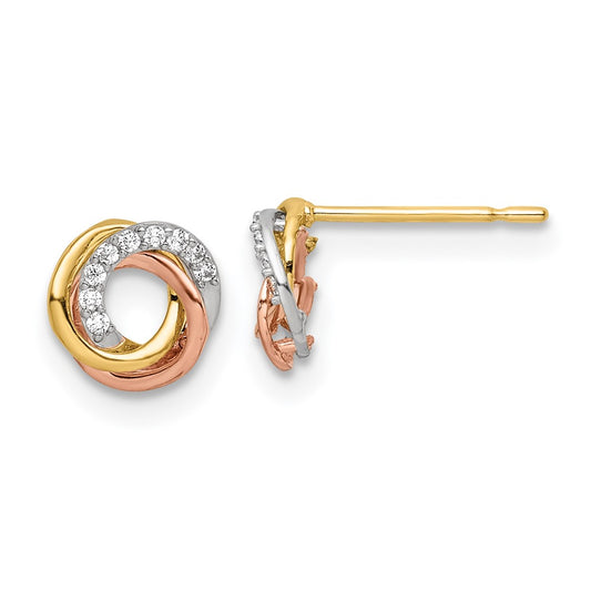 14K Tri Color Colored Cz Circle Post Earrings