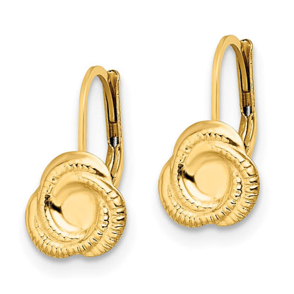 14K Yellow Gold Polished Love Knot Leverback Earrings