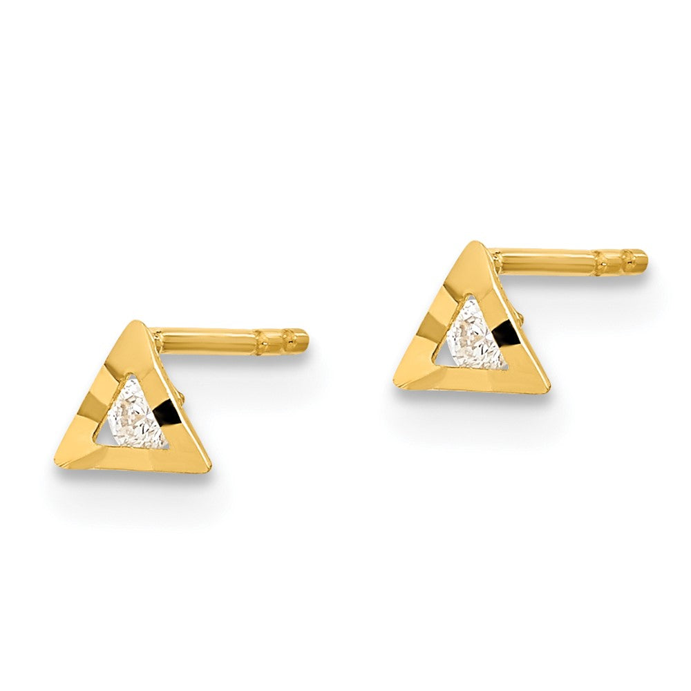 14K Yellow Gold Polished Triangle With Cz Post Earrings