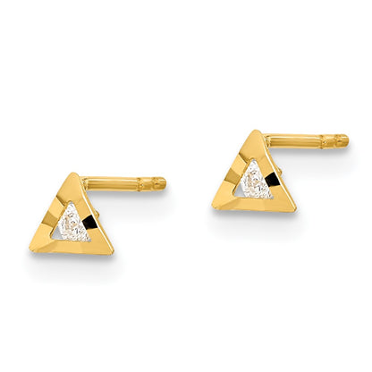 14K Yellow Gold Polished Triangle With Cz Post Earrings