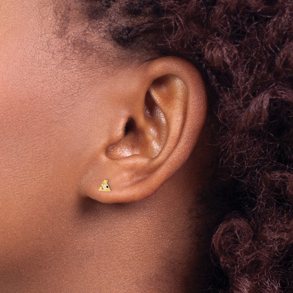 14K Yellow Gold Polished Triangle With Cz Post Earrings