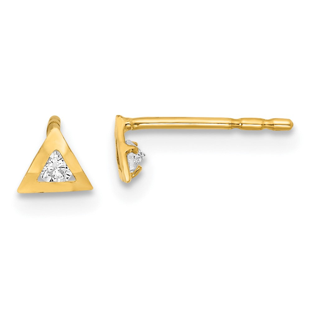 14K Yellow Gold Polished Triangle With Cz Post Earrings