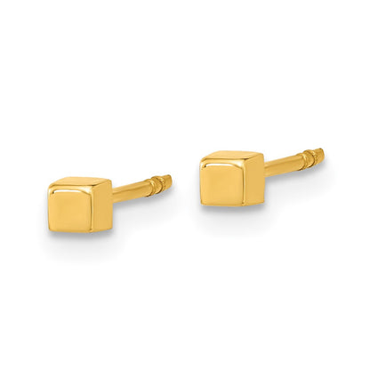 14K Yellow Gold Polished Cube Post Earrings