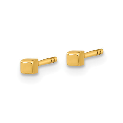 14K Yellow Gold Polished Cube Post Earrings