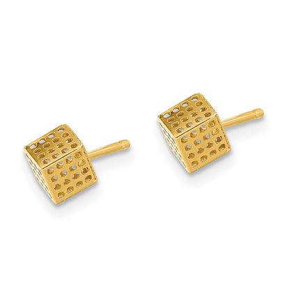 14K Yellow Gold Hollow Block Post Earrings