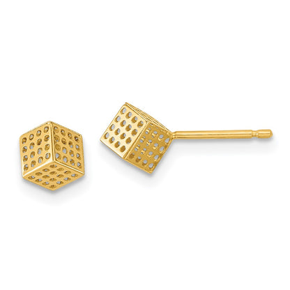 14K Yellow Gold Hollow Block Post Earrings