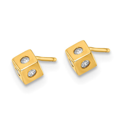 14K Yellow Gold Polished Cz Cube Post Earrings