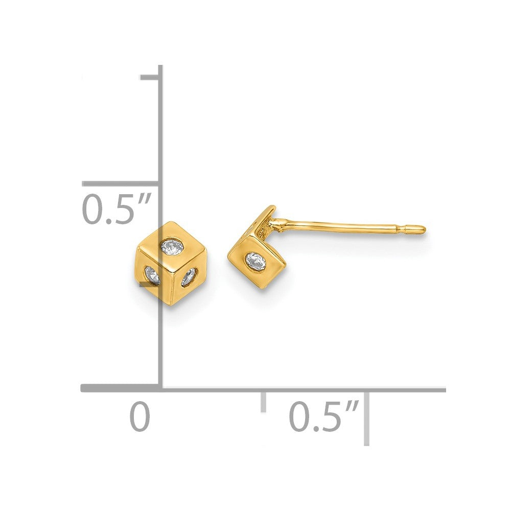 14K Yellow Gold Polished Cz Cube Post Earrings